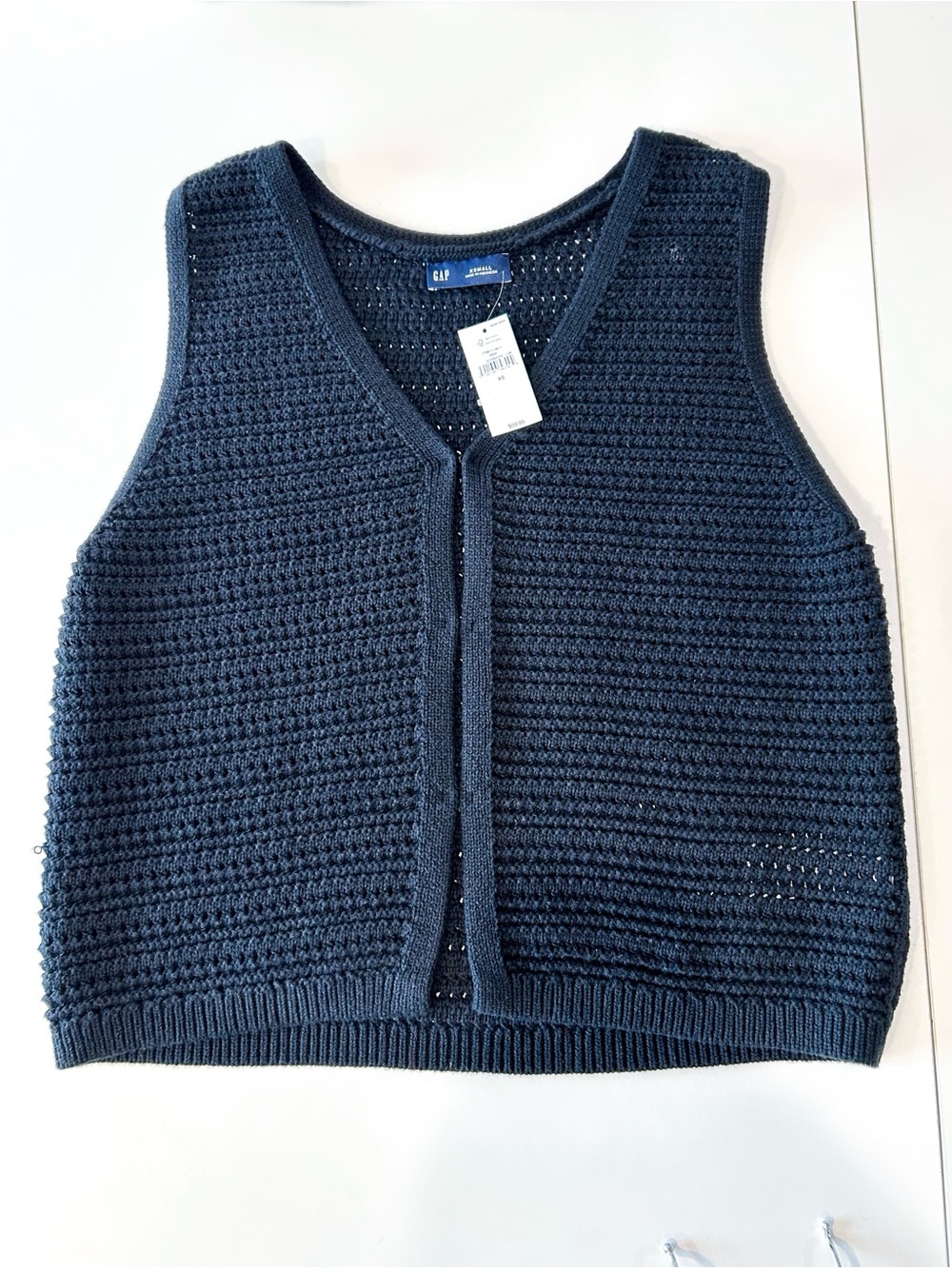 GAP Black Crochet Knit V-Neck Sweater Vest